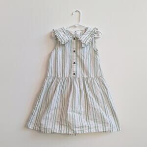 H&M Mint Stripe Girls 6 Sundress Cottage Core Frilly Collar Girly